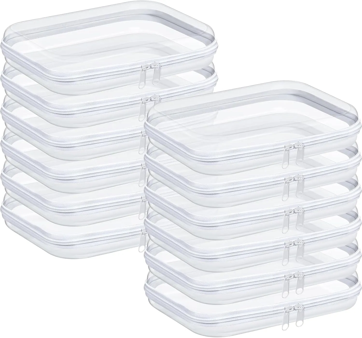 12 Pack Clear Hard Zipper Cases Transparent Hard Plastic Zipper Pouches Durable PVC Makeup Bags Cosmetic Snack Storage Organizer, Travel & Home Essentials (White, 10 x 8 x 2 Inch)