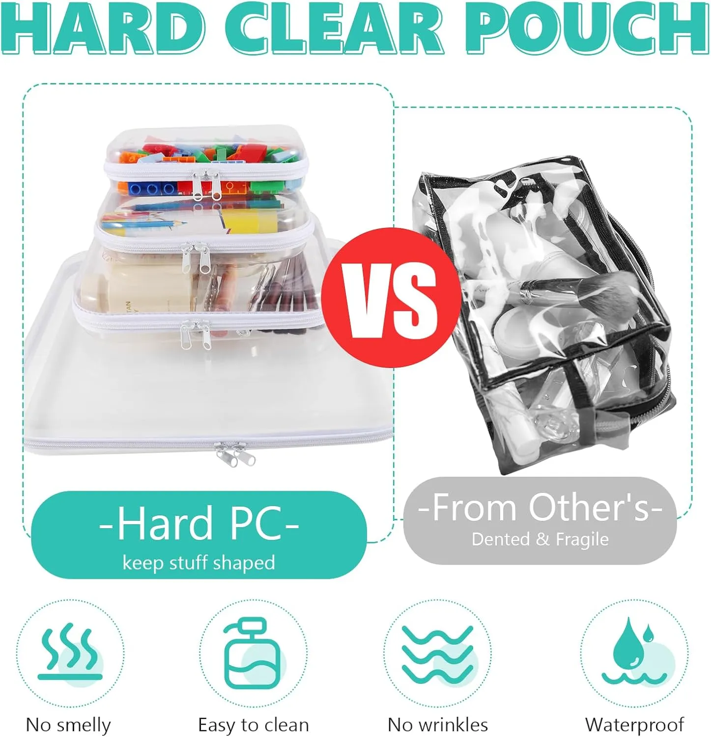 12 Pack Clear Hard Zipper Cases Transparent Hard Plastic Zipper Pouches Durable PVC Makeup Bags Cosmetic Snack Storage Organizer, Travel & Home Essentials (White, 10 x 8 x 2 Inch)