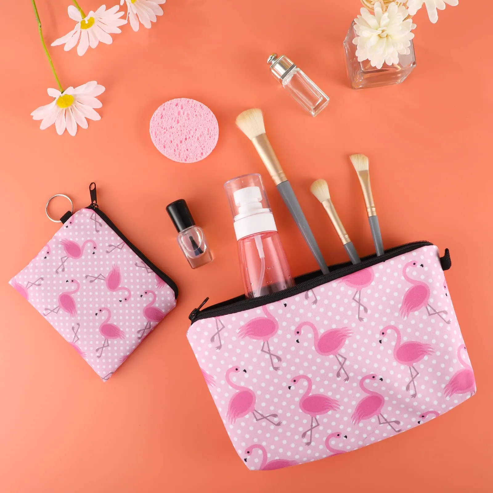 2 Pack Small Flamingo Makeup Bag for Handbag, Cute Cosmetic Bag Portable Pencil Case Cosmetic Storage WashBag Pouch Beauty Bag Travel for Women Travel Toiletry Bag