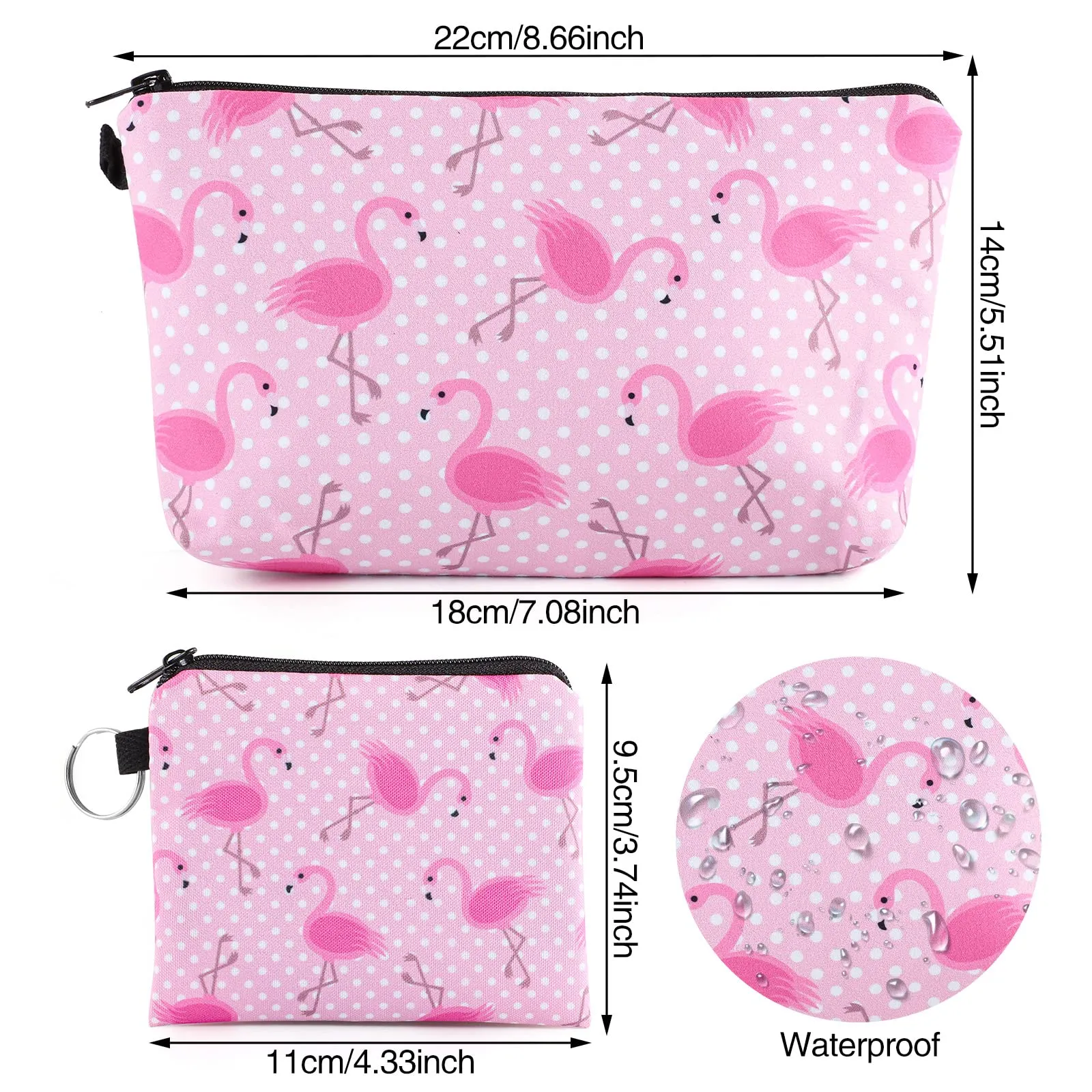 2 Pack Small Flamingo Makeup Bag for Handbag, Cute Cosmetic Bag Portable Pencil Case Cosmetic Storage WashBag Pouch Beauty Bag Travel for Women Travel Toiletry Bag