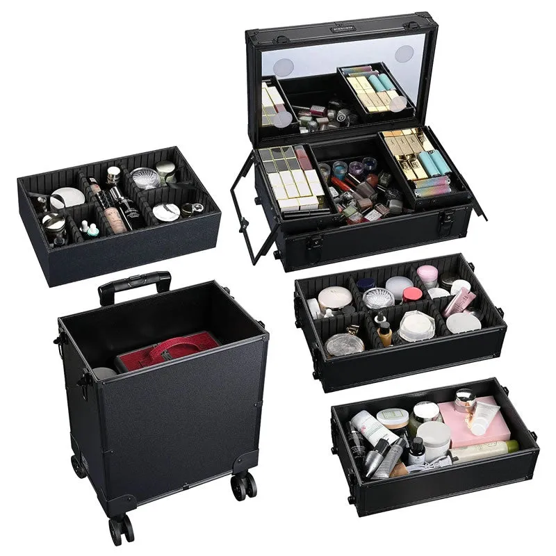 4-In-1Professional Aluminum Rolling Makeup Case With 4 Led Lights -Y216
