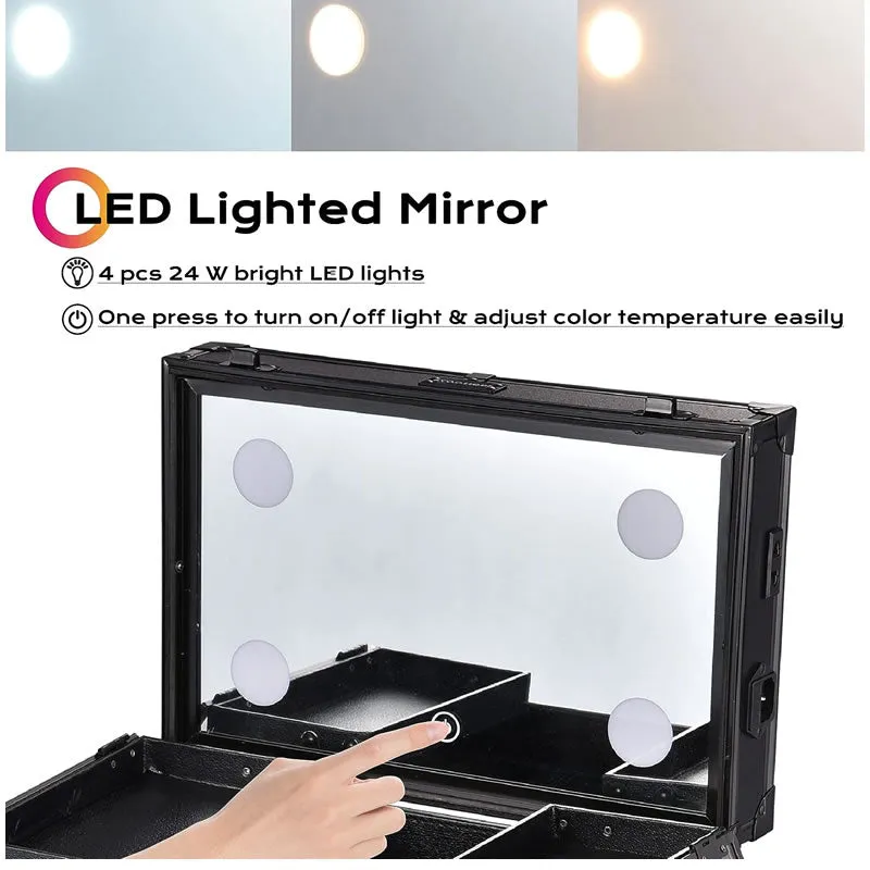 4-In-1Professional Aluminum Rolling Makeup Case With 4 Led Lights -Y216