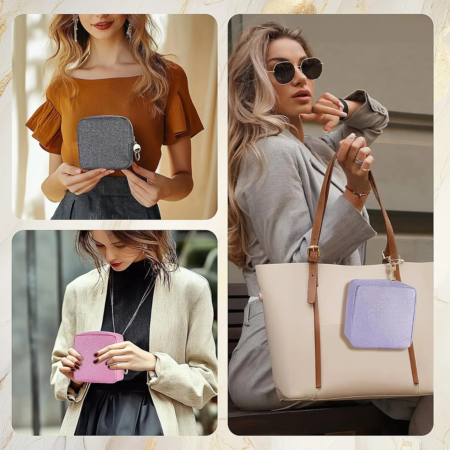 5.7" Small Makeup Bag, Glitter Cosmetics Bag for Purse, Portable Small Travel Makeup Pouch with Ring Buckle (Purple)