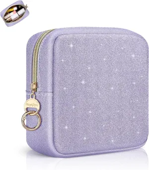 5.7" Small Makeup Bag, Glitter Cosmetics Bag for Purse, Portable Small Travel Makeup Pouch with Ring Buckle (Purple)