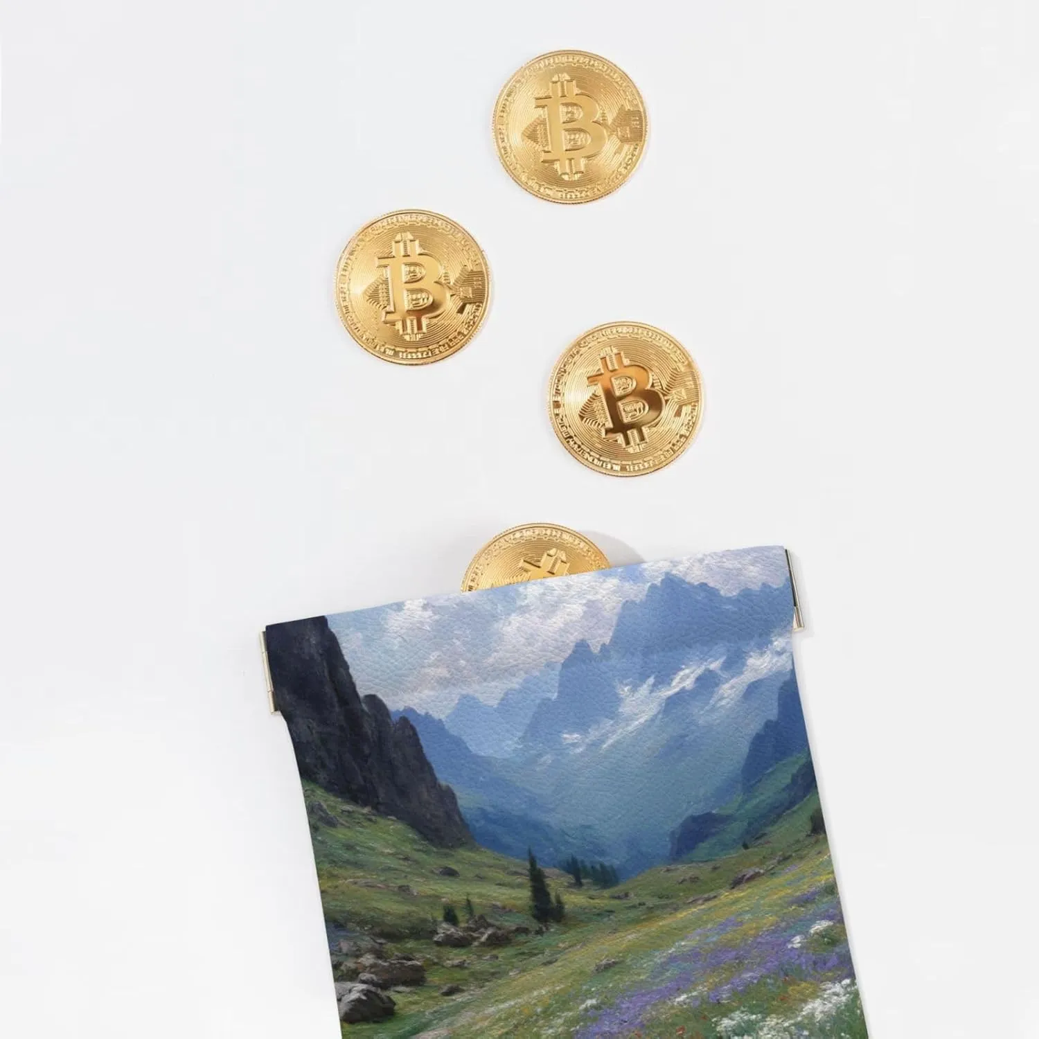 Alpine meadow print Leather coin purse,No Zipper Cosmetics Small Makeup Bag Animal pattern shrapnel Pouch Purse,mini Travel Portable Organizer for women,men,girl