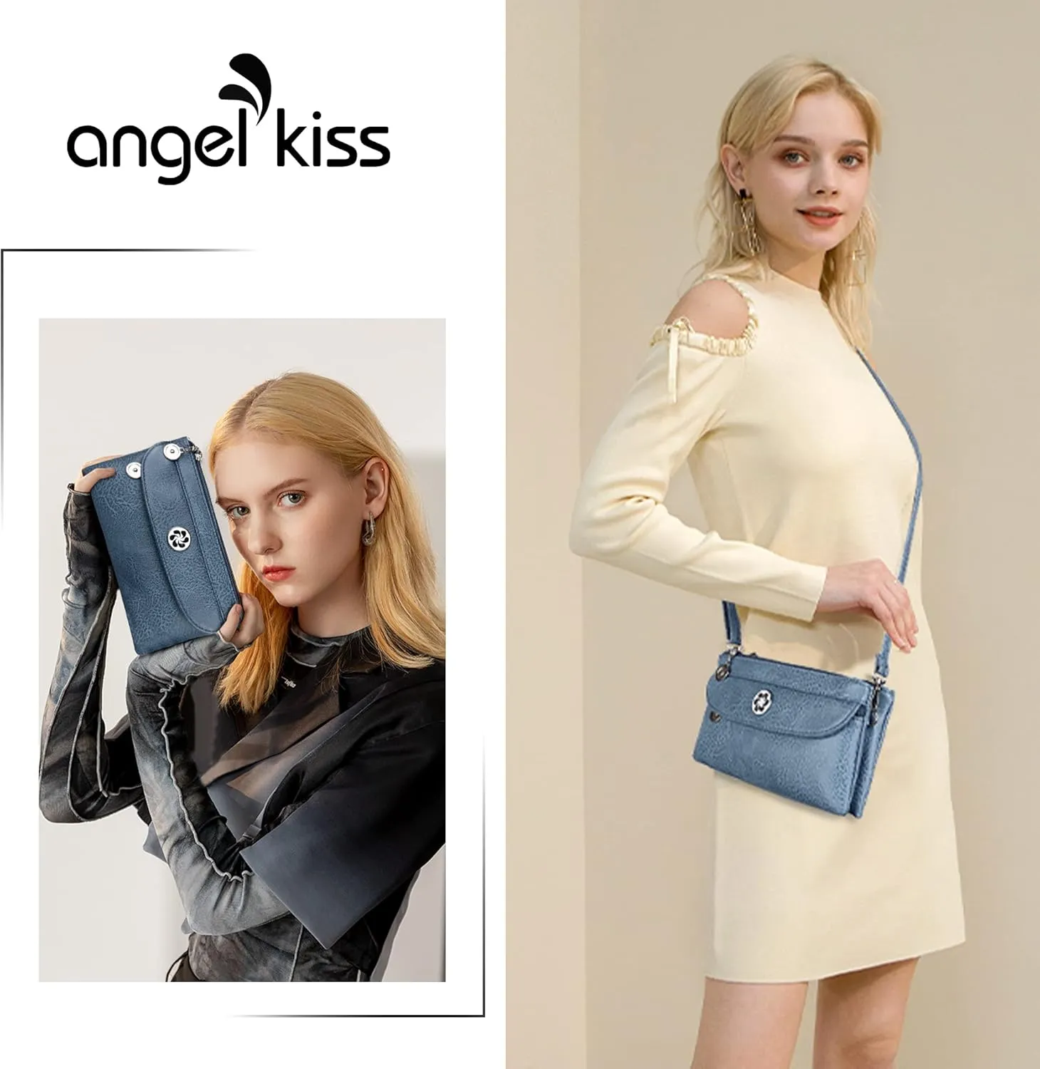 Angel Kiss Crossbody Bags Small Purses for Women Vegan Leather Cell Phone Wallet Purse with Wristlet Strap