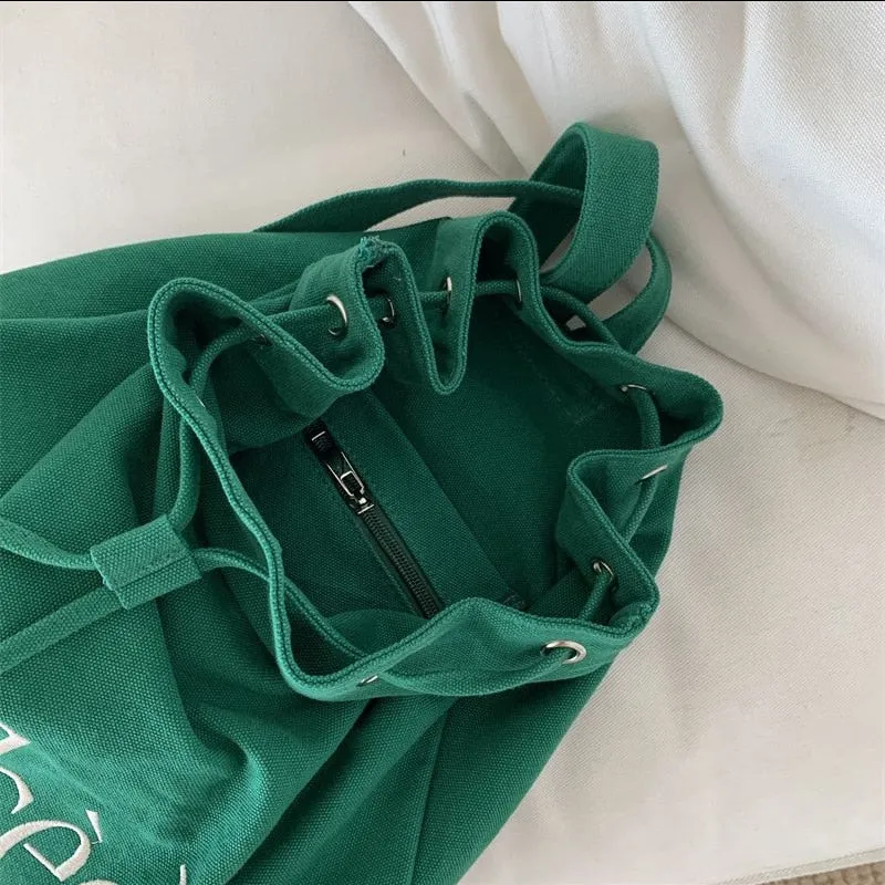 Backpack Embroidered Women's Backpacks Canvas Drawstring School Bags for Teenagers Casual Backpacks for Female Big Capacity