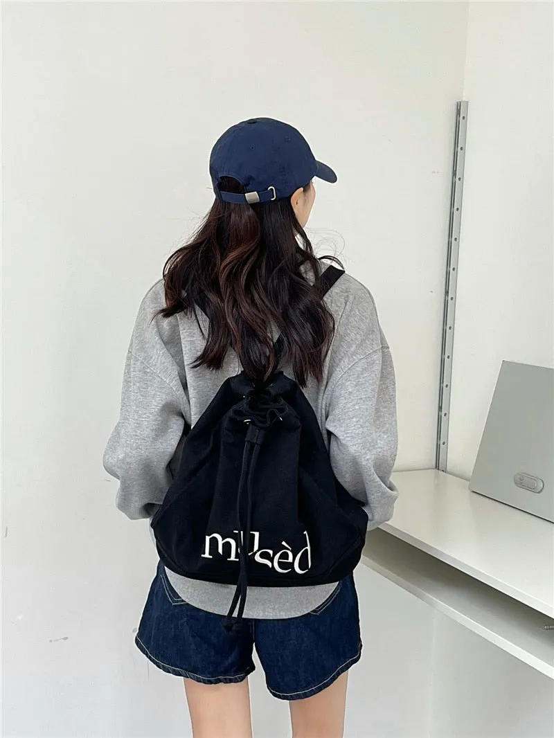 Backpack Embroidered Women's Backpacks Canvas Drawstring School Bags for Teenagers Casual Backpacks for Female Big Capacity