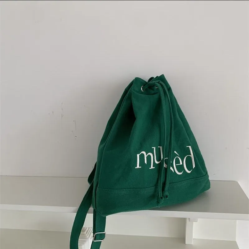Backpack Embroidered Women's Backpacks Canvas Drawstring School Bags for Teenagers Casual Backpacks for Female Big Capacity