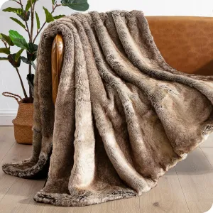 Bare Home Faux Fur Blanket - Ultra-Soft Luxurious - Cozy Warm Blanket for Couch, Sofa, Chair, Bed - Fuzzy Fluffy Super Soft - Decorative Bed Blanket, 60x47 inches (Throw, Variegated Mocha)