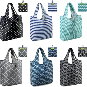 BeeGreen Foldable Reusable Grocery Bags - Heavy Duty 6 Pack with Handles | Large Holiday Gift for Women & Men, Birthday Gift Ideas,Collapsible Cloth Storage for Market Trips, Beach Outings