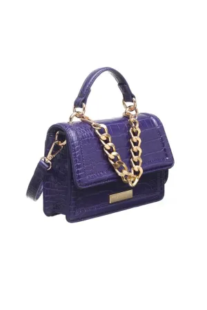 Bessie Handbags Mini Moc Croc Bag with Chain in Purple