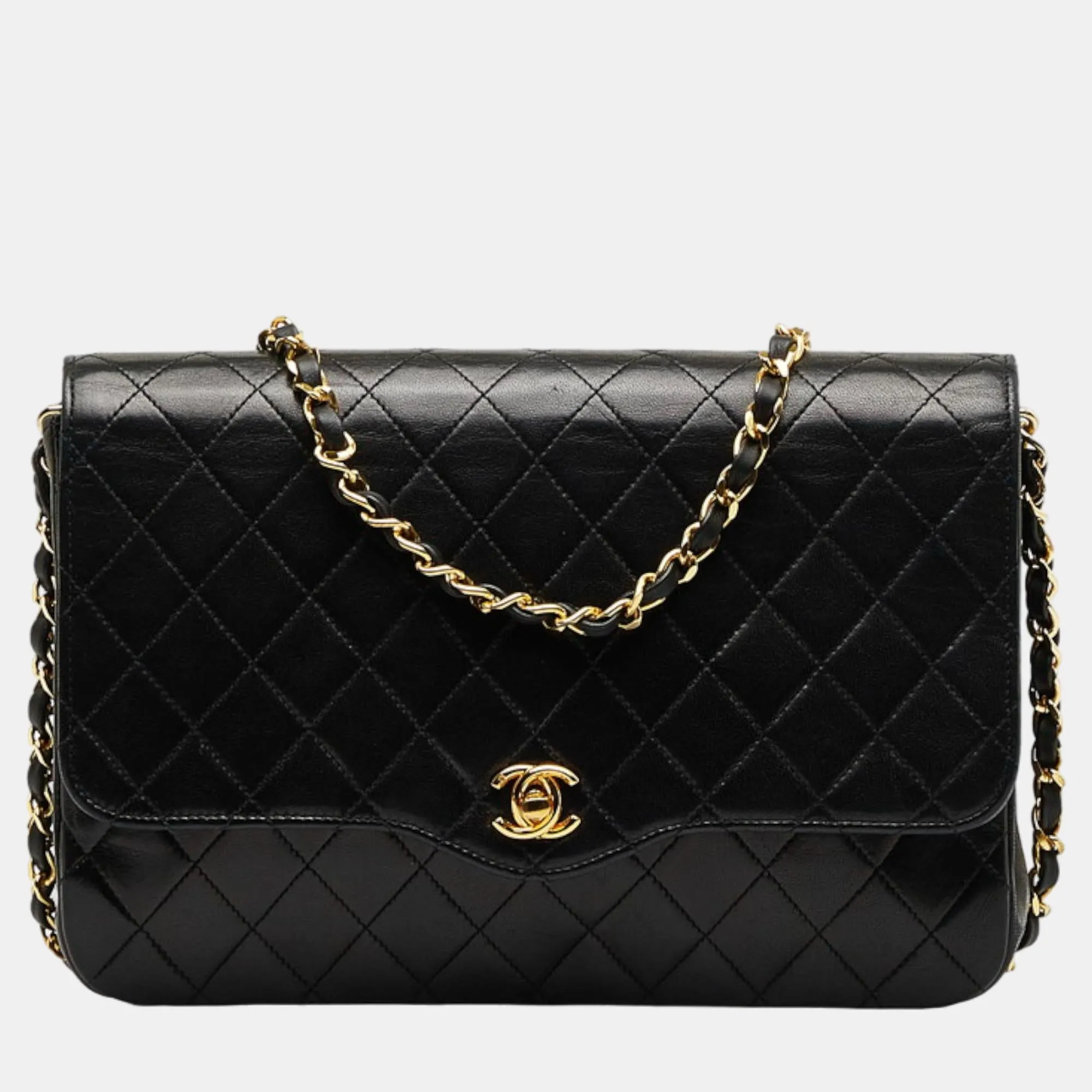 Black Leather CC Quilted Leather Flap Bag