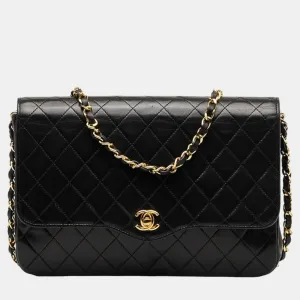 Black Leather CC Quilted Leather Flap Bag