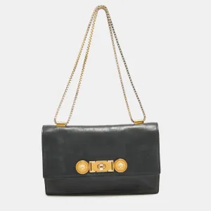 Black Leather Icon Medusa Chain Bag