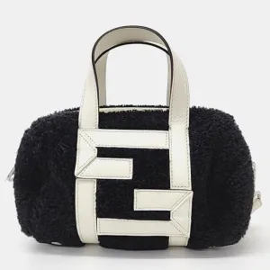 Black Leather Shearling Tote Bag