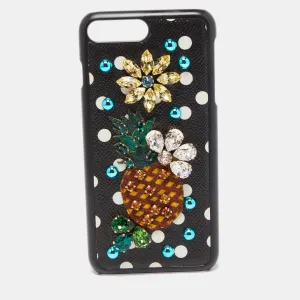 Black Polkadot Crystal Embellished Leather iPhone 7 Plus Case