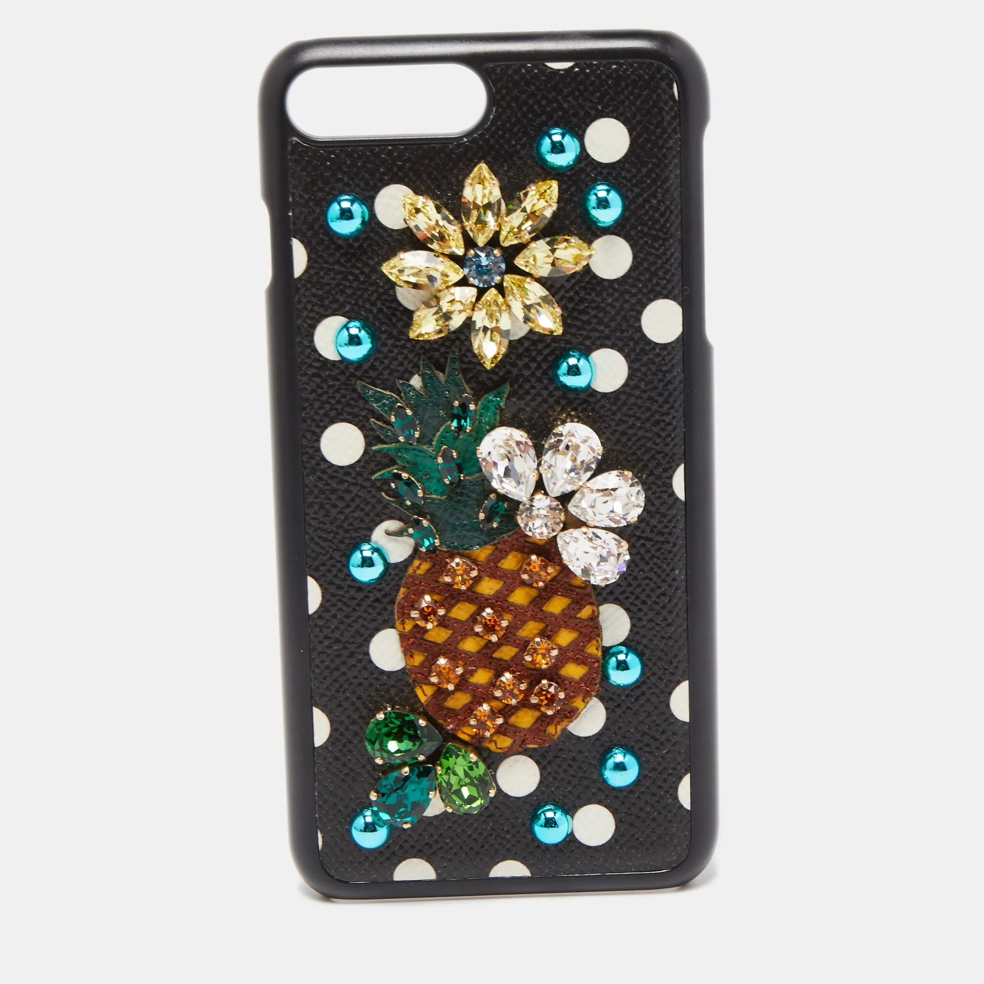 Black Polkadot Crystal Embellished Leather iPhone 7 Plus Case