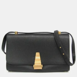 Black Textured Leather BV Angle Shoulder Bag