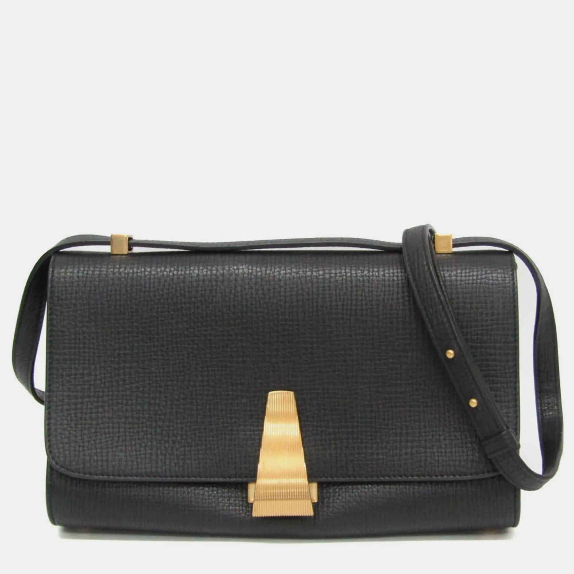Black Textured Leather BV Angle Shoulder Bag