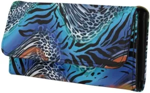 Blue Zebra Leopard Women's Clutch Organizer Novelty Animal Skin Printed Trifold Card Holder Tall Billfold Zebra Cash Wallet With ID Window Holiday Gifts for Women