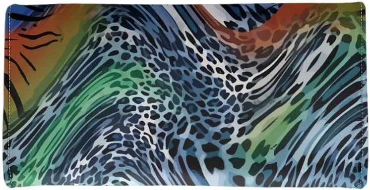 Blue Zebra Leopard Women's Clutch Organizer Novelty Animal Skin Printed Trifold Card Holder Tall Billfold Zebra Cash Wallet With ID Window Holiday Gifts for Women