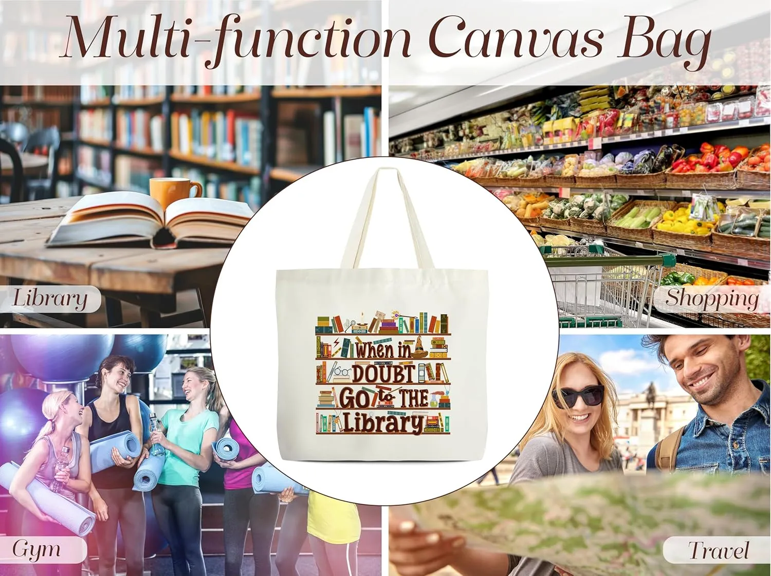 Book Tote Bag - Bookish Canvas Tote Bags - Book Lover Shoulder Bag