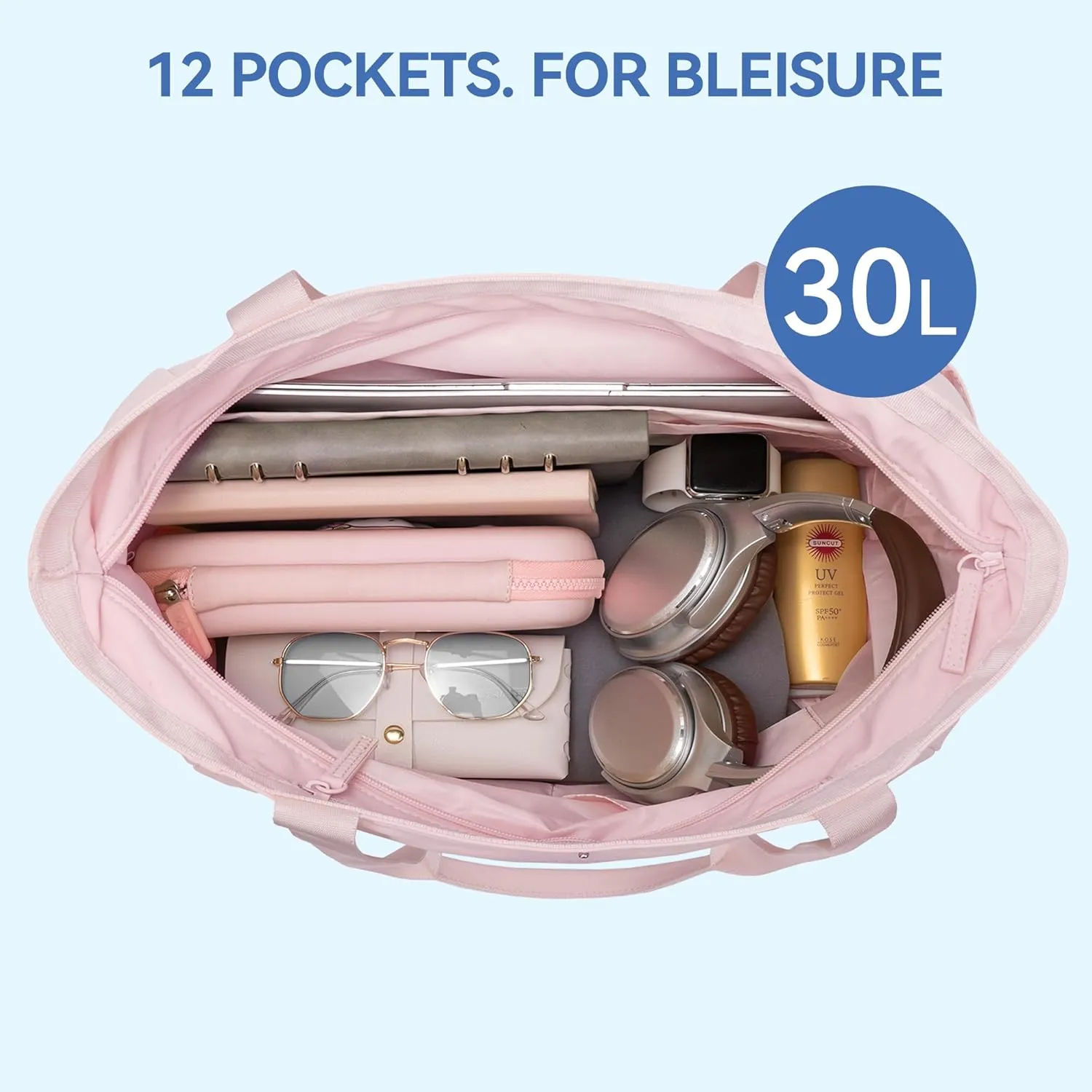 BOSTANTEN Travel Tote Bags for Women Foldable Beach Bag Waterproof Zipper Gym Sports Shopping Bag Trolley Sleeve