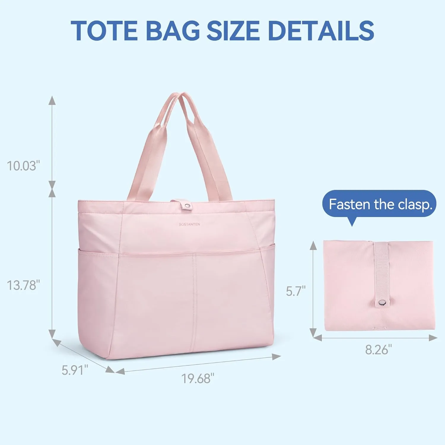 BOSTANTEN Travel Tote Bags for Women Foldable Beach Bag Waterproof Zipper Gym Sports Shopping Bag Trolley Sleeve