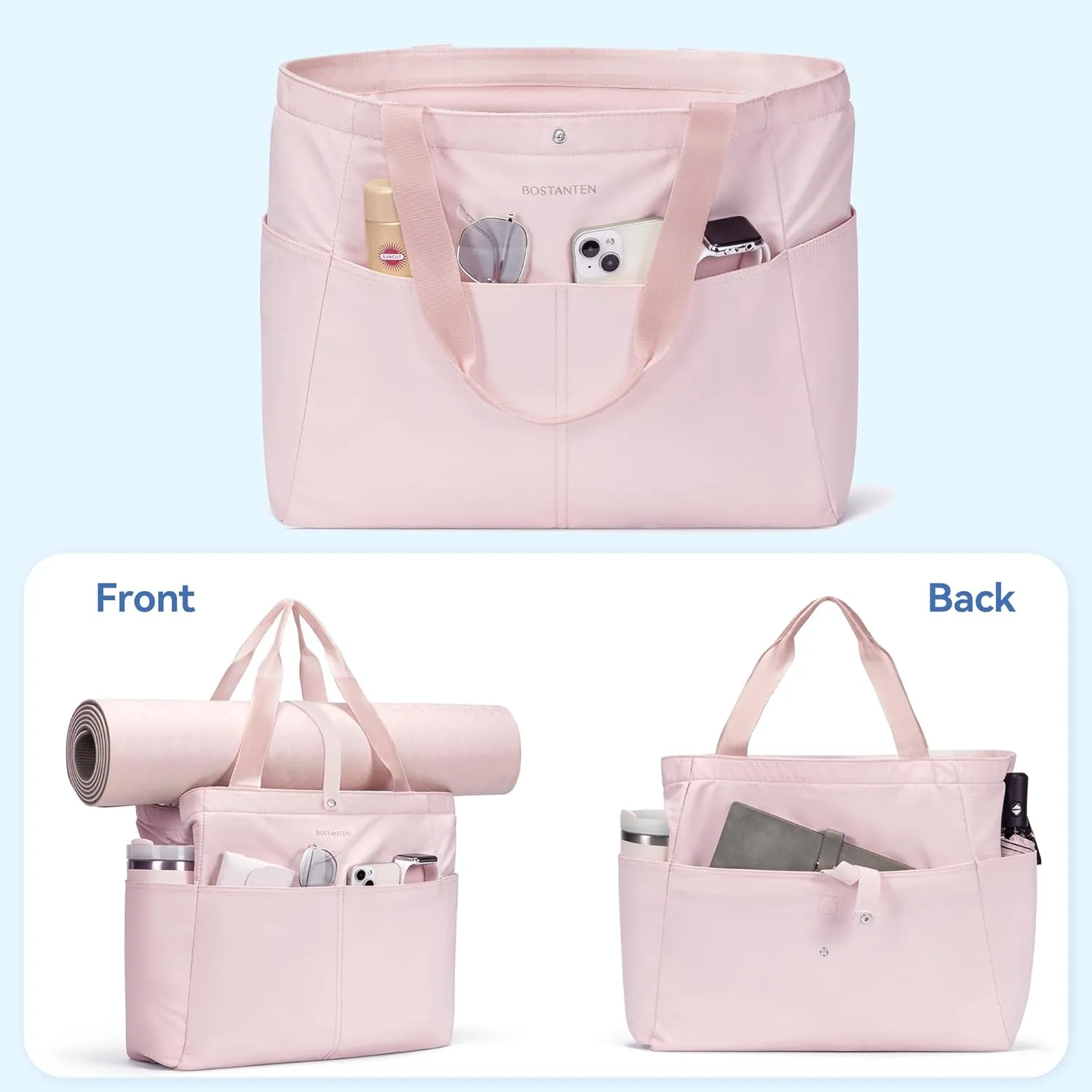 BOSTANTEN Travel Tote Bags for Women Foldable Beach Bag Waterproof Zipper Gym Sports Shopping Bag Trolley Sleeve
