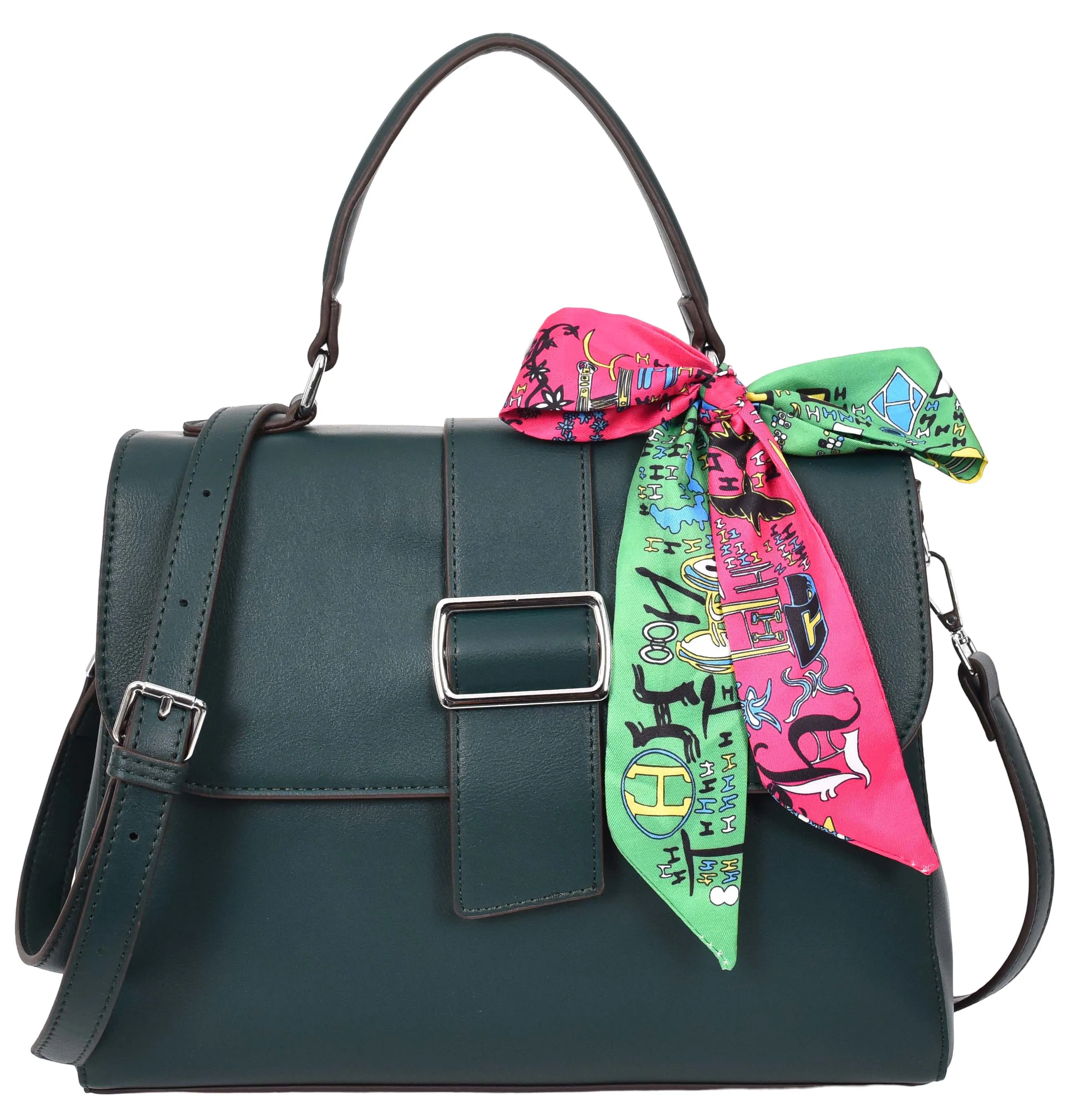 Brielle Women's Faux Leather Classic Satchel Style Handbag Green