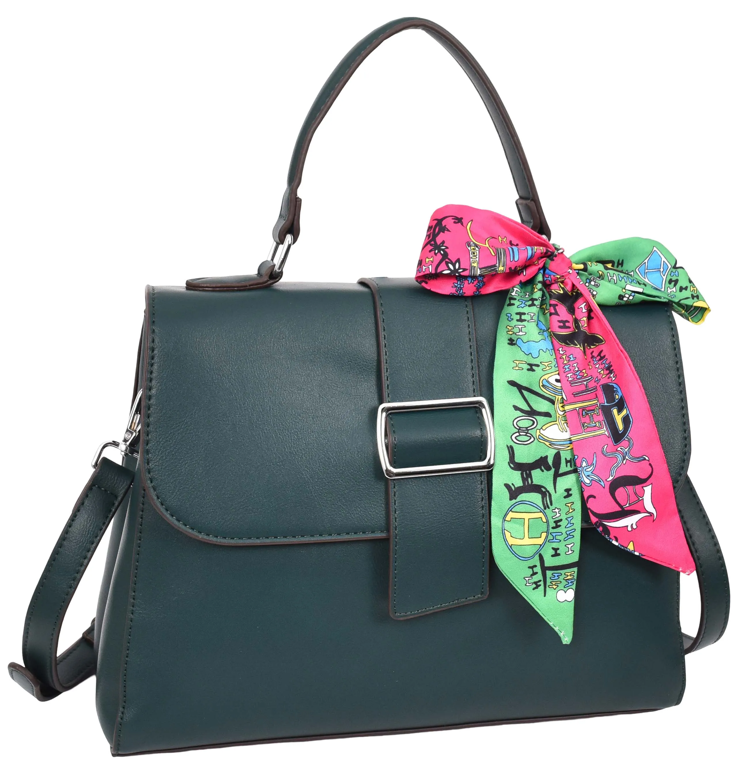 Brielle Women's Faux Leather Classic Satchel Style Handbag Green