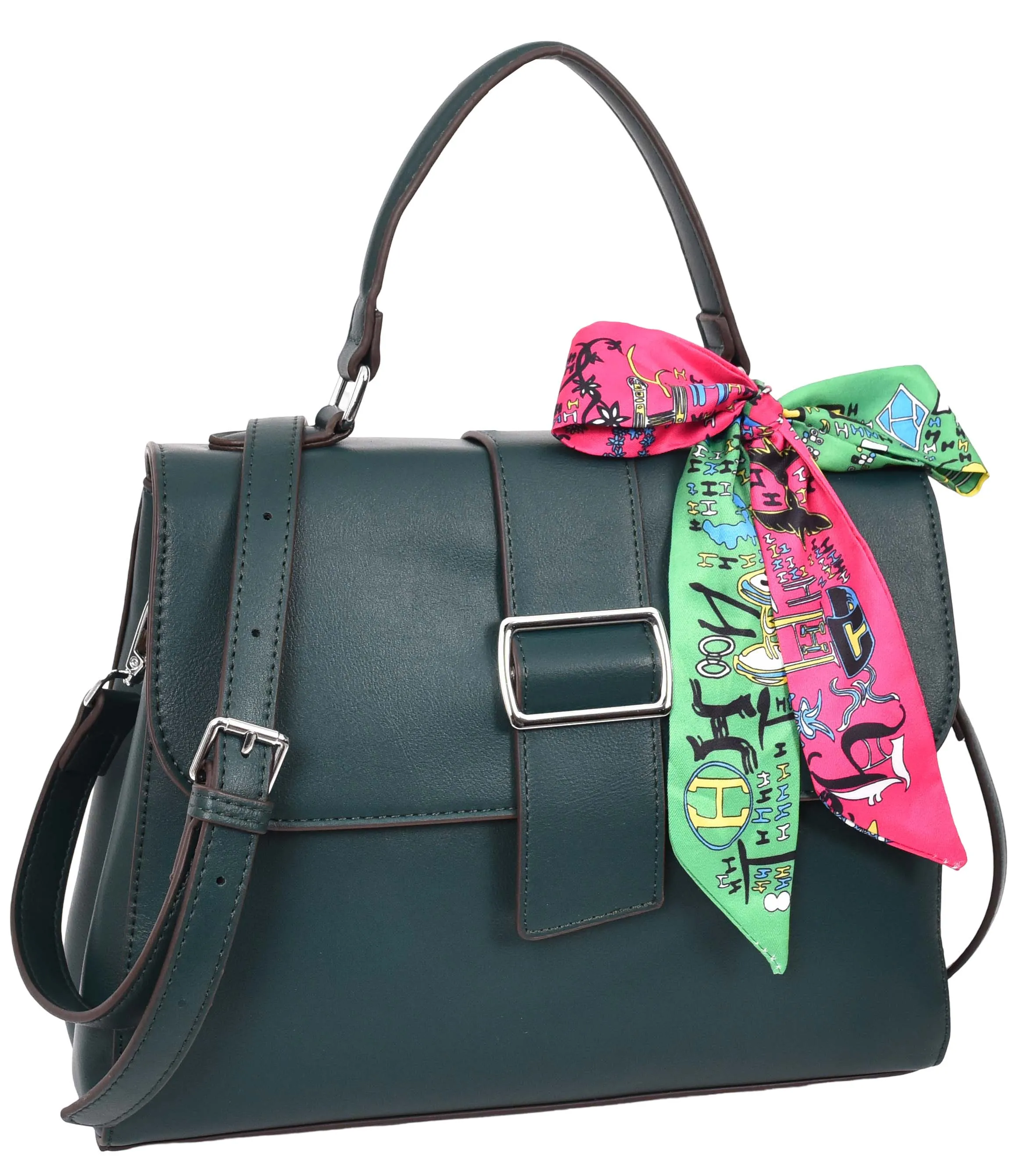 Brielle Women's Faux Leather Classic Satchel Style Handbag Green