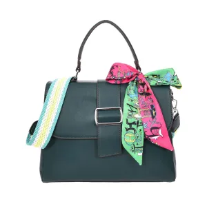 Brielle Women's Faux Leather Classic Satchel Style Handbag Green