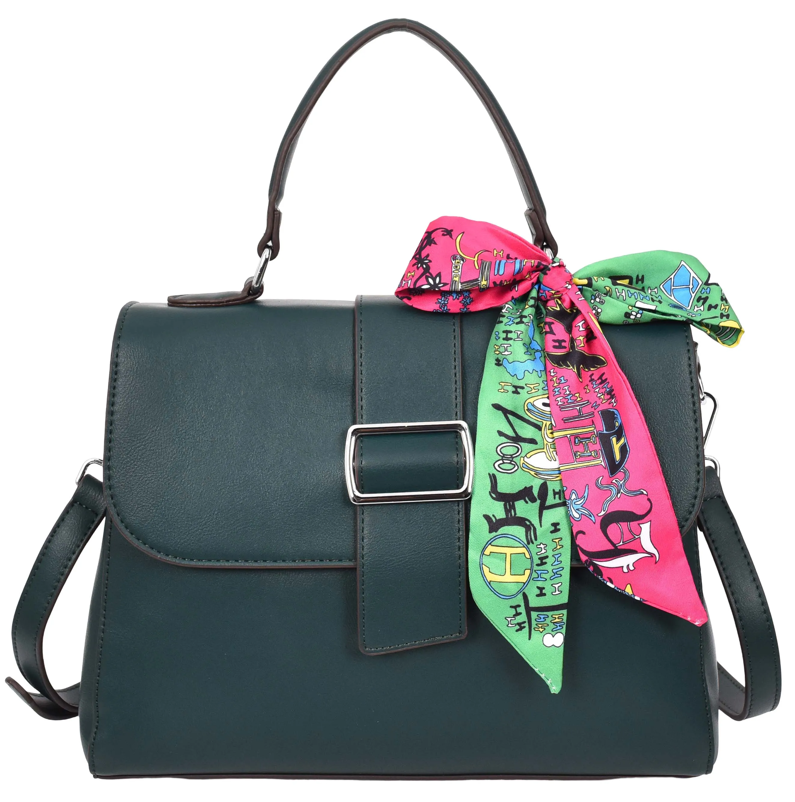 Brielle Women's Faux Leather Classic Satchel Style Handbag Green