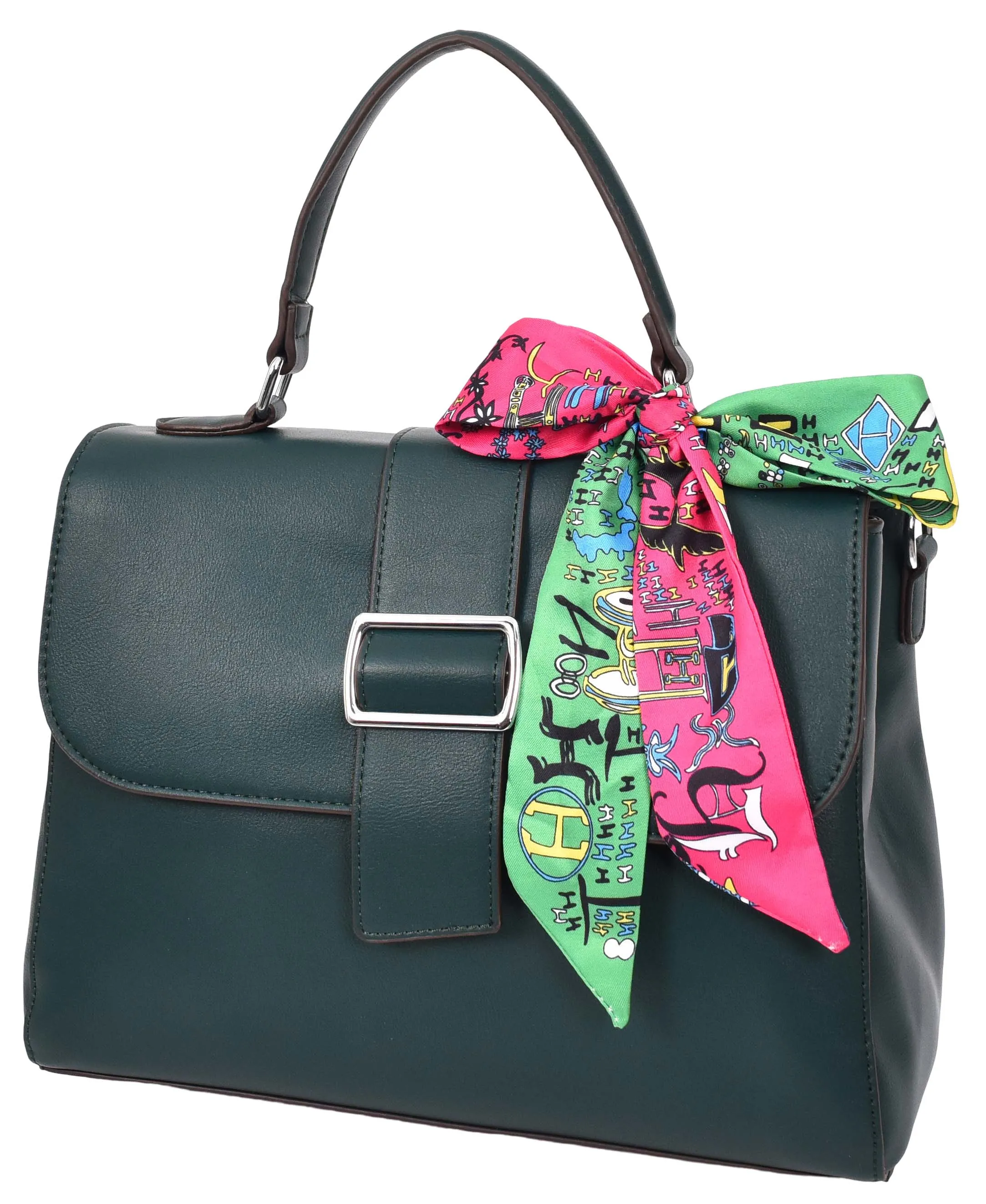 Brielle Women's Faux Leather Classic Satchel Style Handbag Green