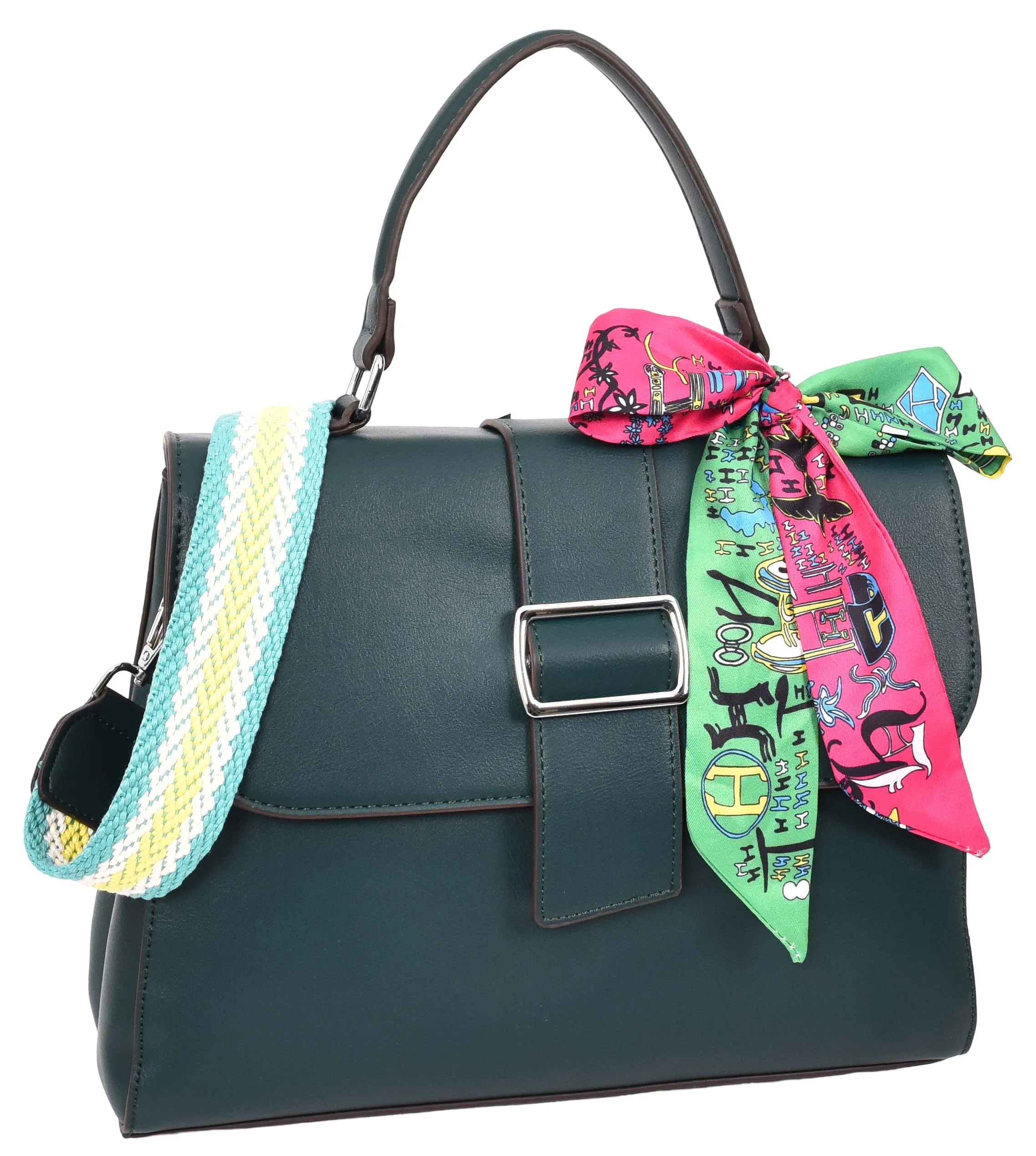 Brielle Women's Faux Leather Classic Satchel Style Handbag Green