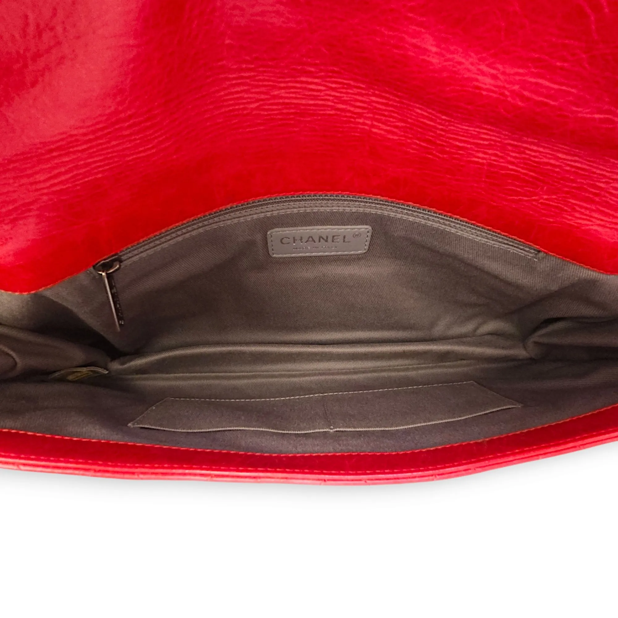CC Quilt Red Clutch in Calfskin, Ruthenium hardware