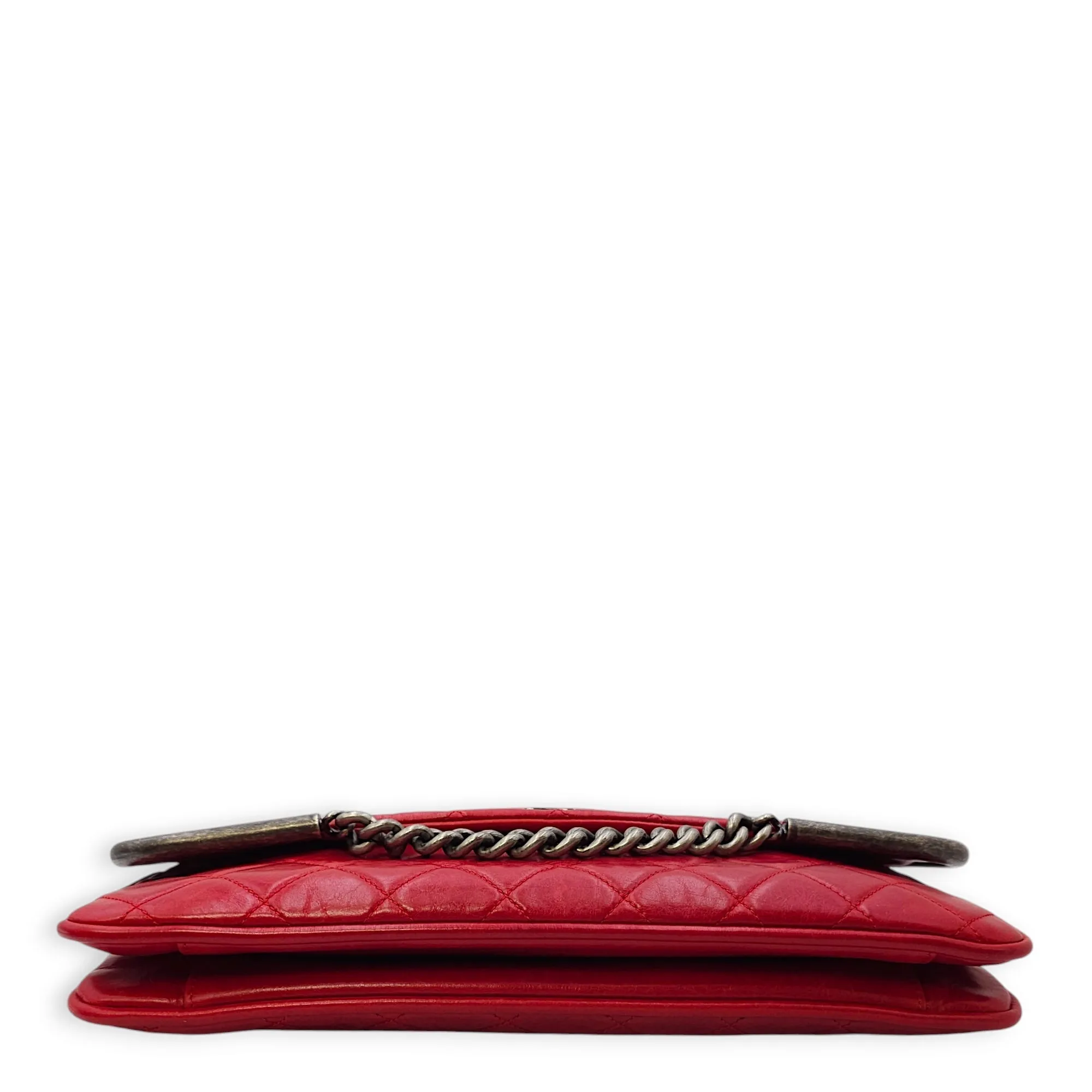 CC Quilt Red Clutch in Calfskin, Ruthenium hardware