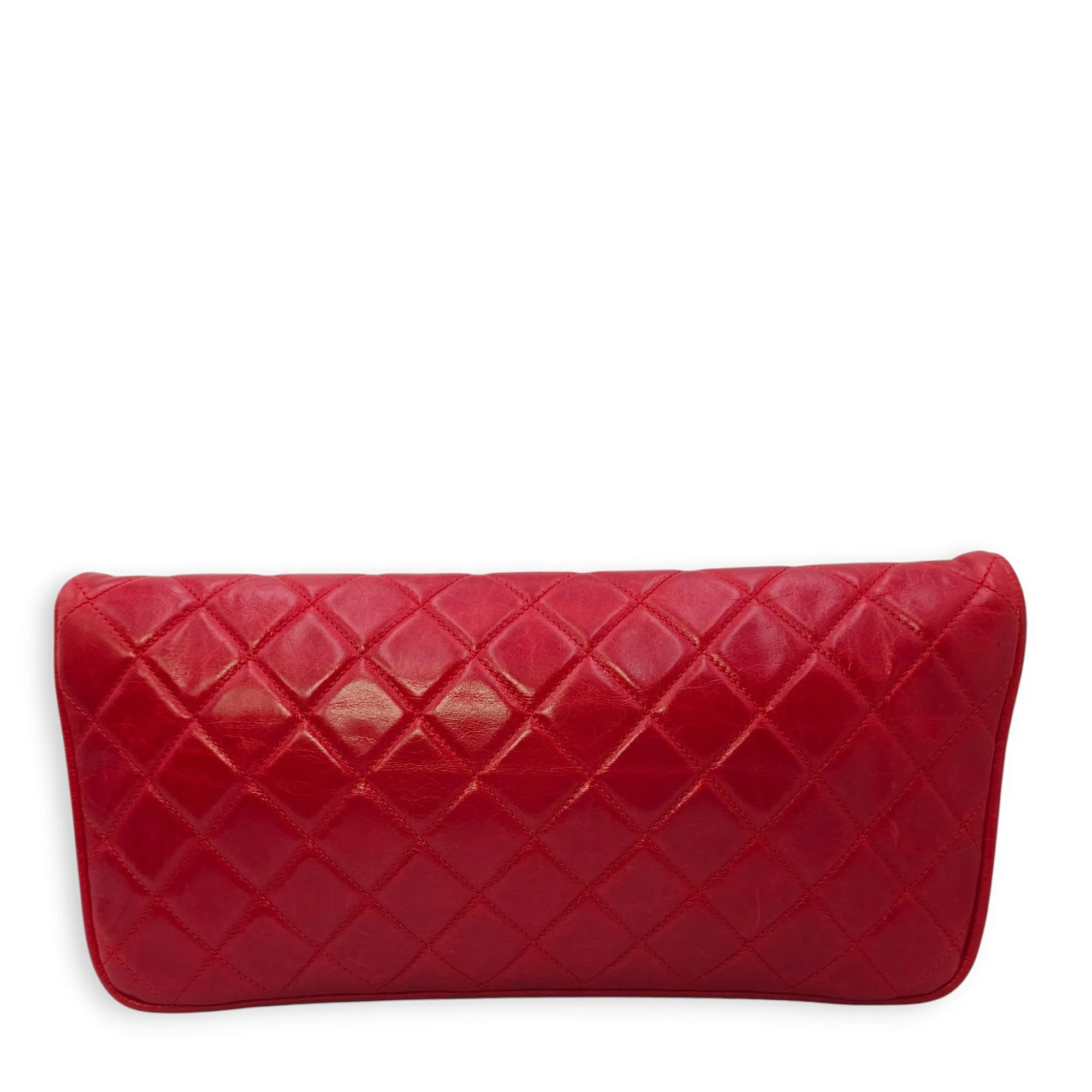 CC Quilt Red Clutch in Calfskin, Ruthenium hardware