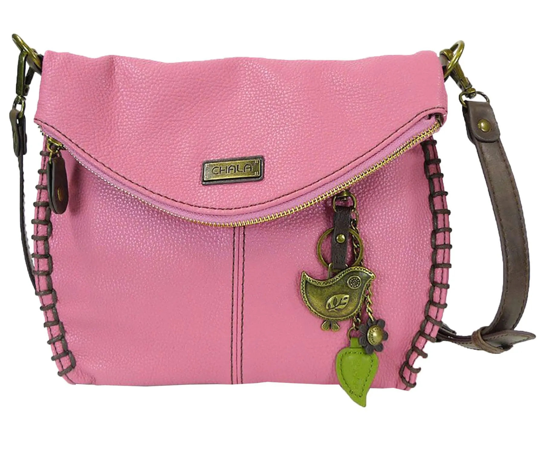 Chala Charming Crossbody Bag With Flap Top | Flap and Zipper Cross-Body Purse or Shoulder Handbag with Metal Chain - Pink