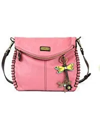 Chala Charming Crossbody Bag With Flap Top | Flap and Zipper Cross-Body Purse or Shoulder Handbag with Metal Chain - Pink