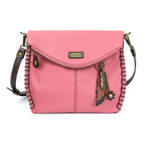 Chala Charming Crossbody Bag With Flap Top | Flap and Zipper Cross-Body Purse or Shoulder Handbag with Metal Chain - Pink