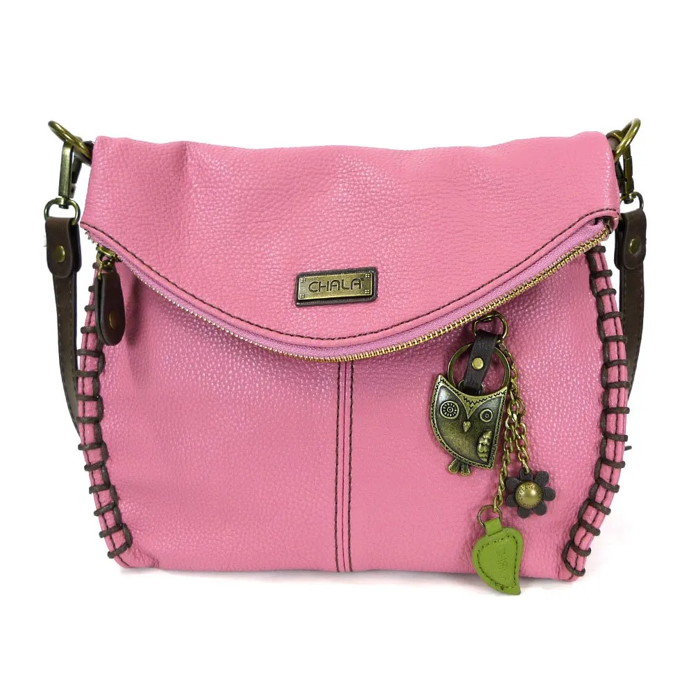 Chala Charming Crossbody Bag With Flap Top | Flap and Zipper Cross-Body Purse or Shoulder Handbag with Metal Chain - Pink