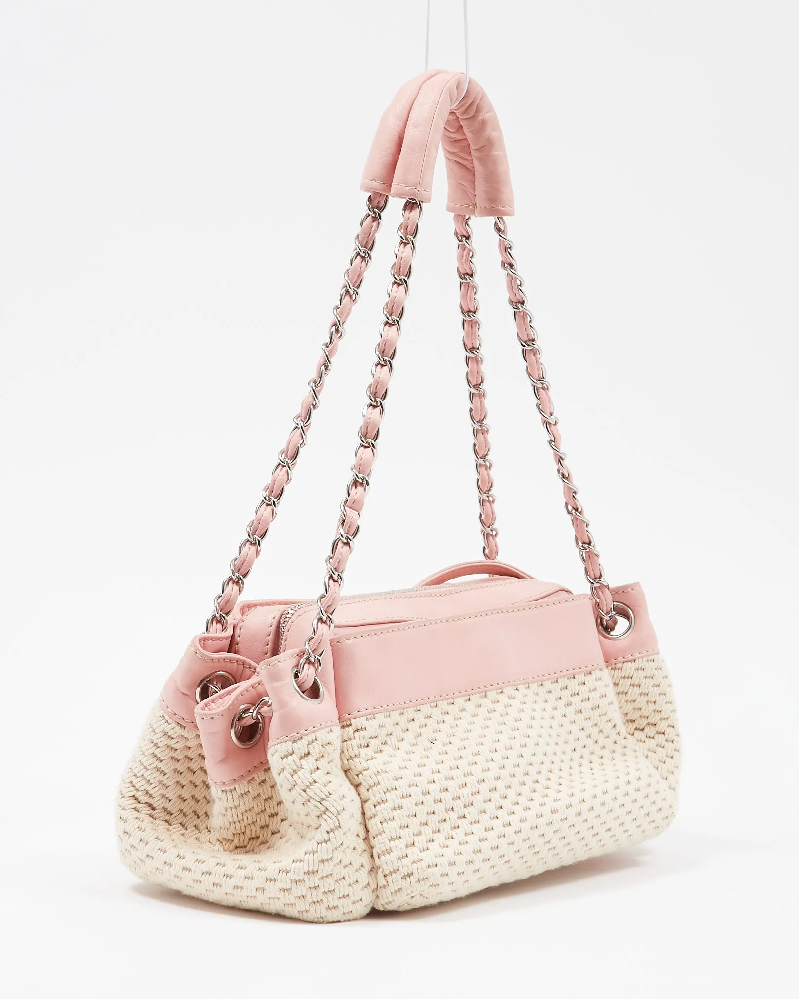 Chanel Cream Knit and Pink Lax Accordion Shoulder Bag