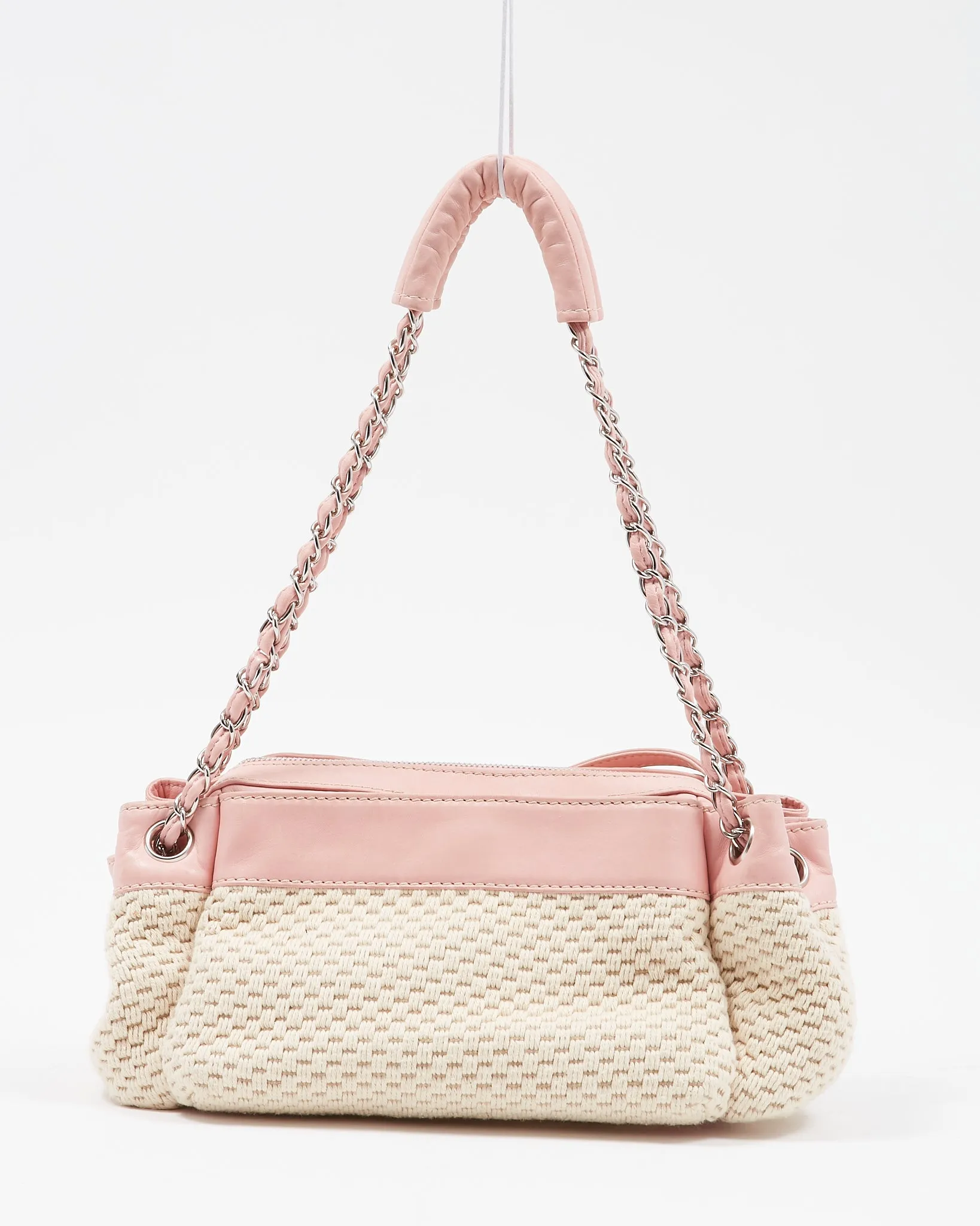 Chanel Cream Knit and Pink Lax Accordion Shoulder Bag