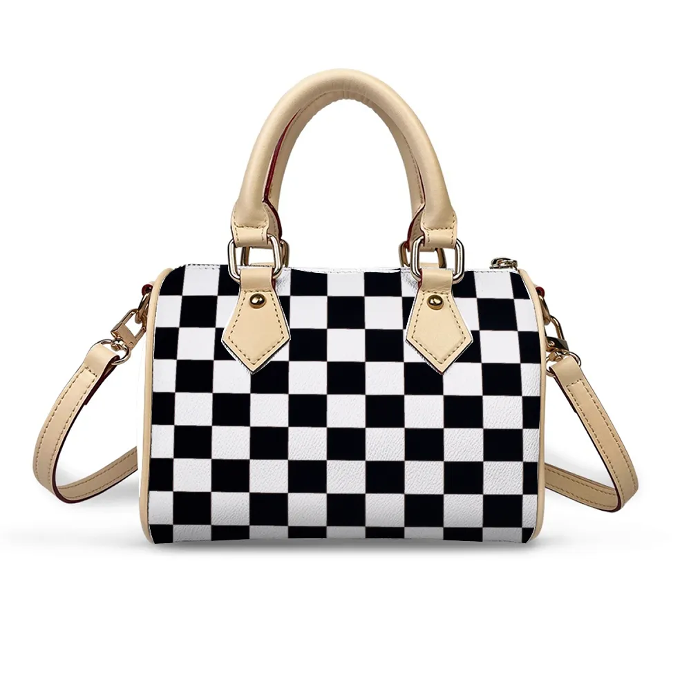 Checkered Handbag Shoulder Bags Faux Leather Handbags with Removable Strap
