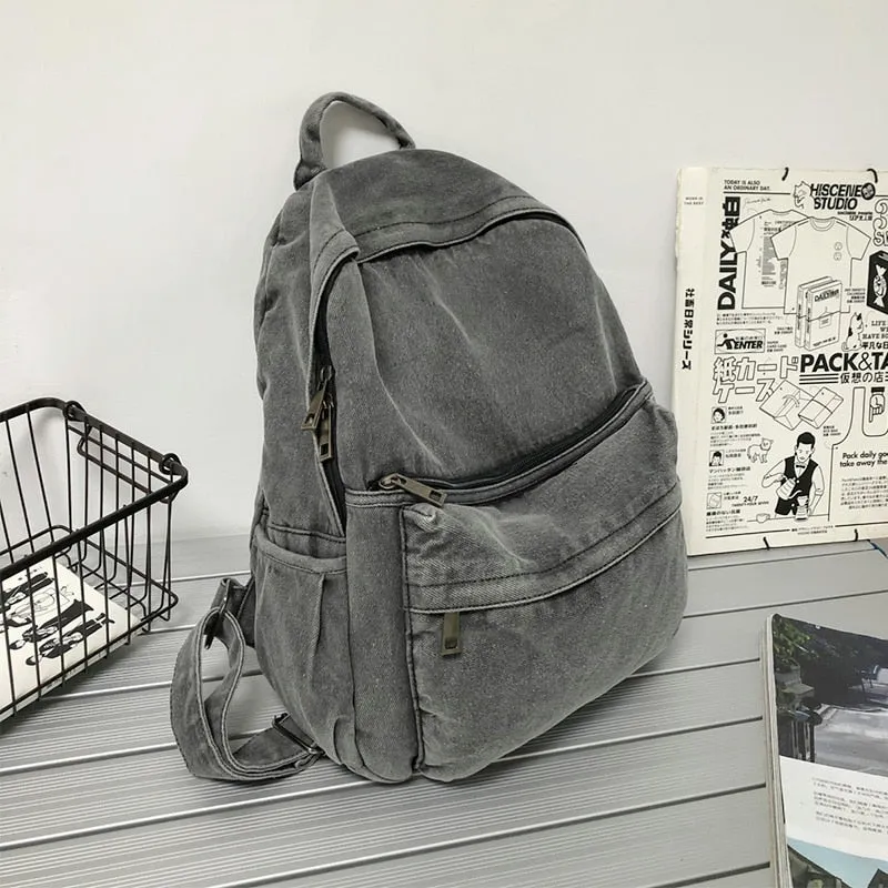 Christmas Gift New Gray Denim Backpack Women's Leisure Travel Outing Shoulder Bag Female Fashion Schoolbags Suitable For Boys And Girls Mochila