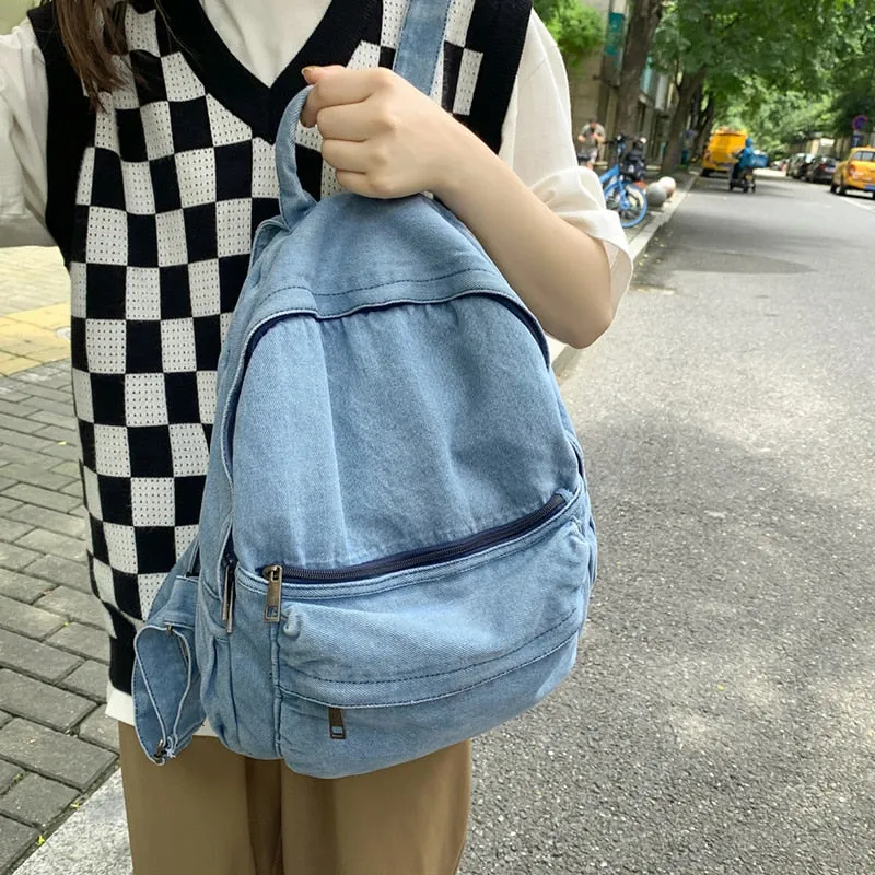 Christmas Gift New Gray Denim Backpack Women's Leisure Travel Outing Shoulder Bag Female Fashion Schoolbags Suitable For Boys And Girls Mochila