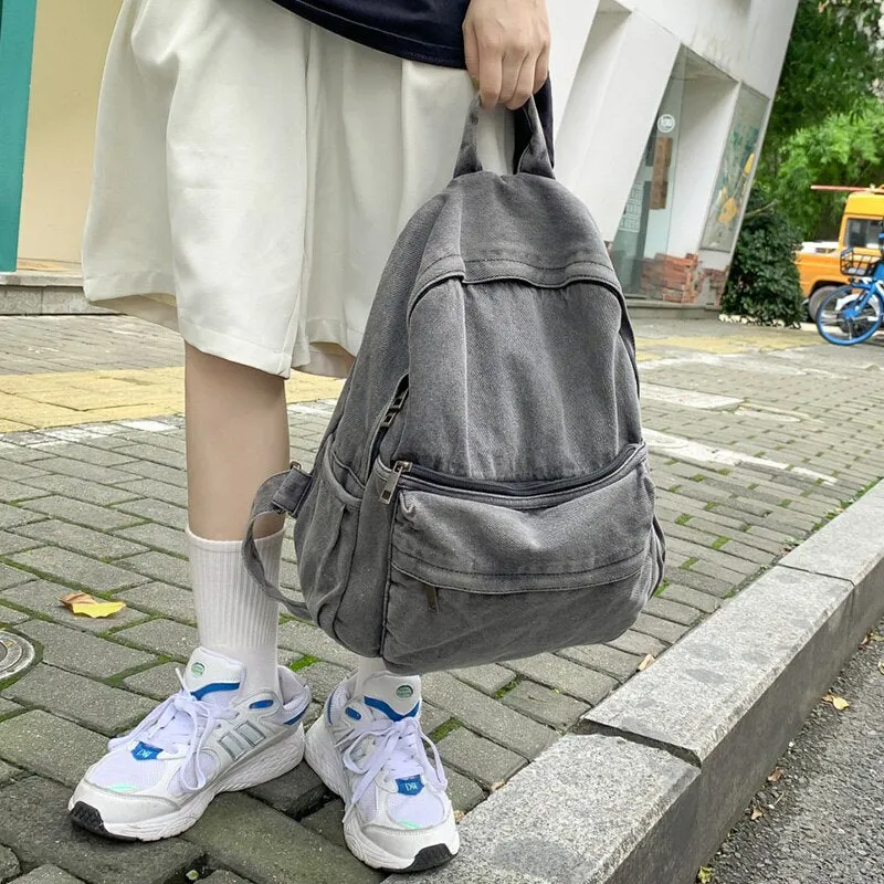 Christmas Gift New Gray Denim Backpack Women's Leisure Travel Outing Shoulder Bag Female Fashion Schoolbags Suitable For Boys And Girls Mochila